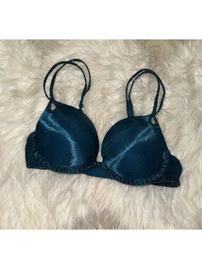 Jezebel 24750 Shiny Lightly Padded Bra Underwire Womens 34B Teal Green